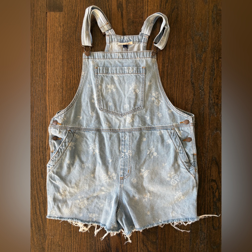 Denim Floral Print Overalls